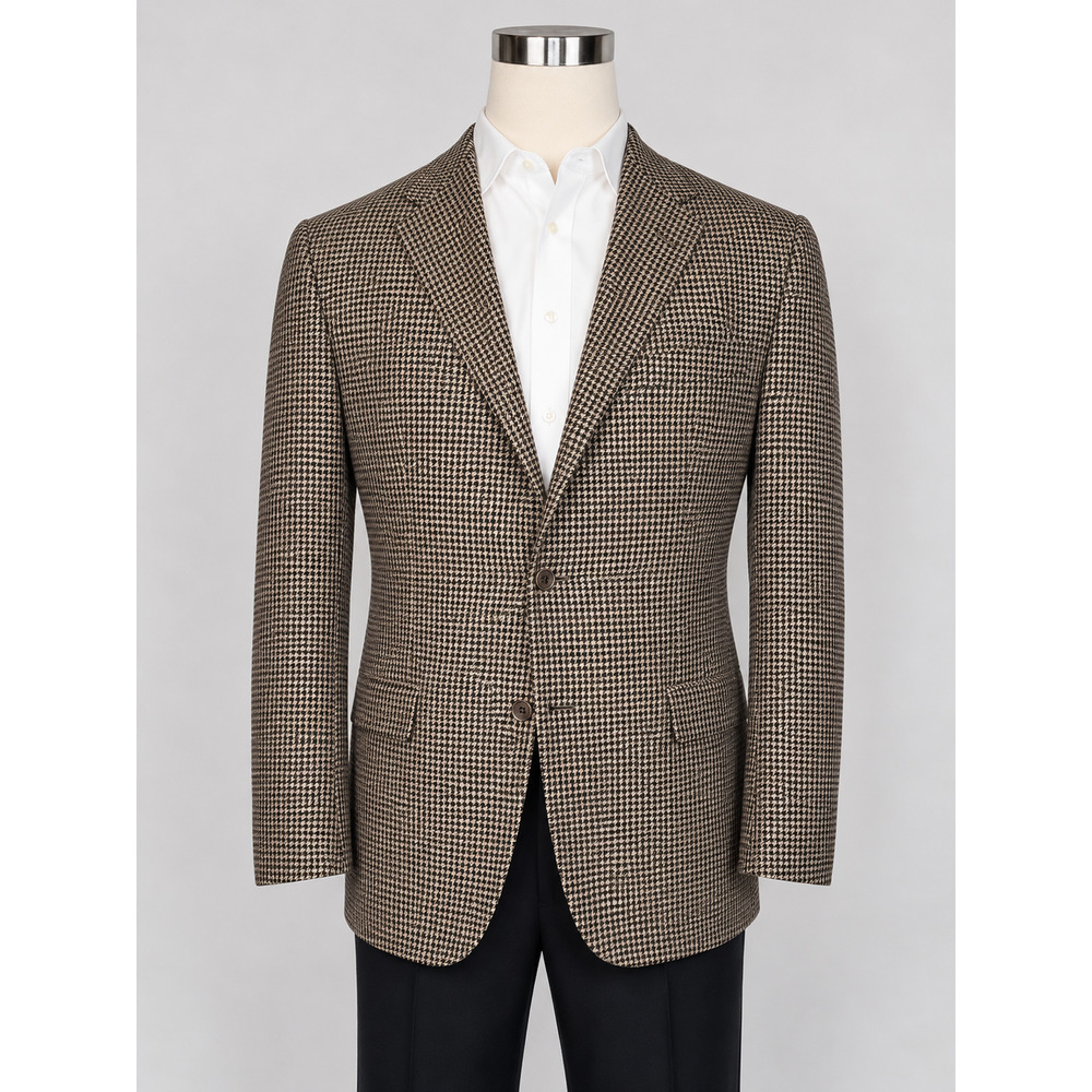 Vintage Zegna x Cambridge Wool Cashmere 46-48L Black Tan Houndstooth Sport Coat - Picture 11 of 16